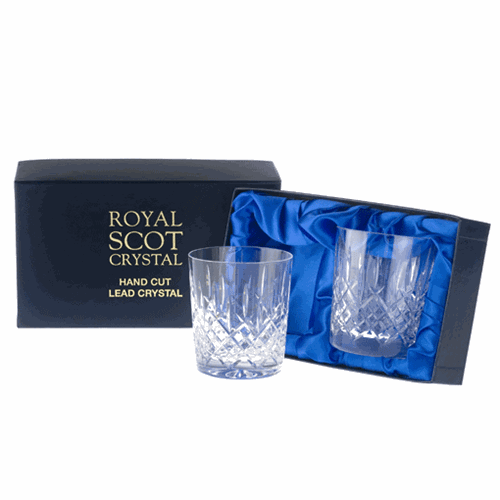 2 Royal Scot Crystal Whisky Tumblers - London - PRESENTATION BOXED